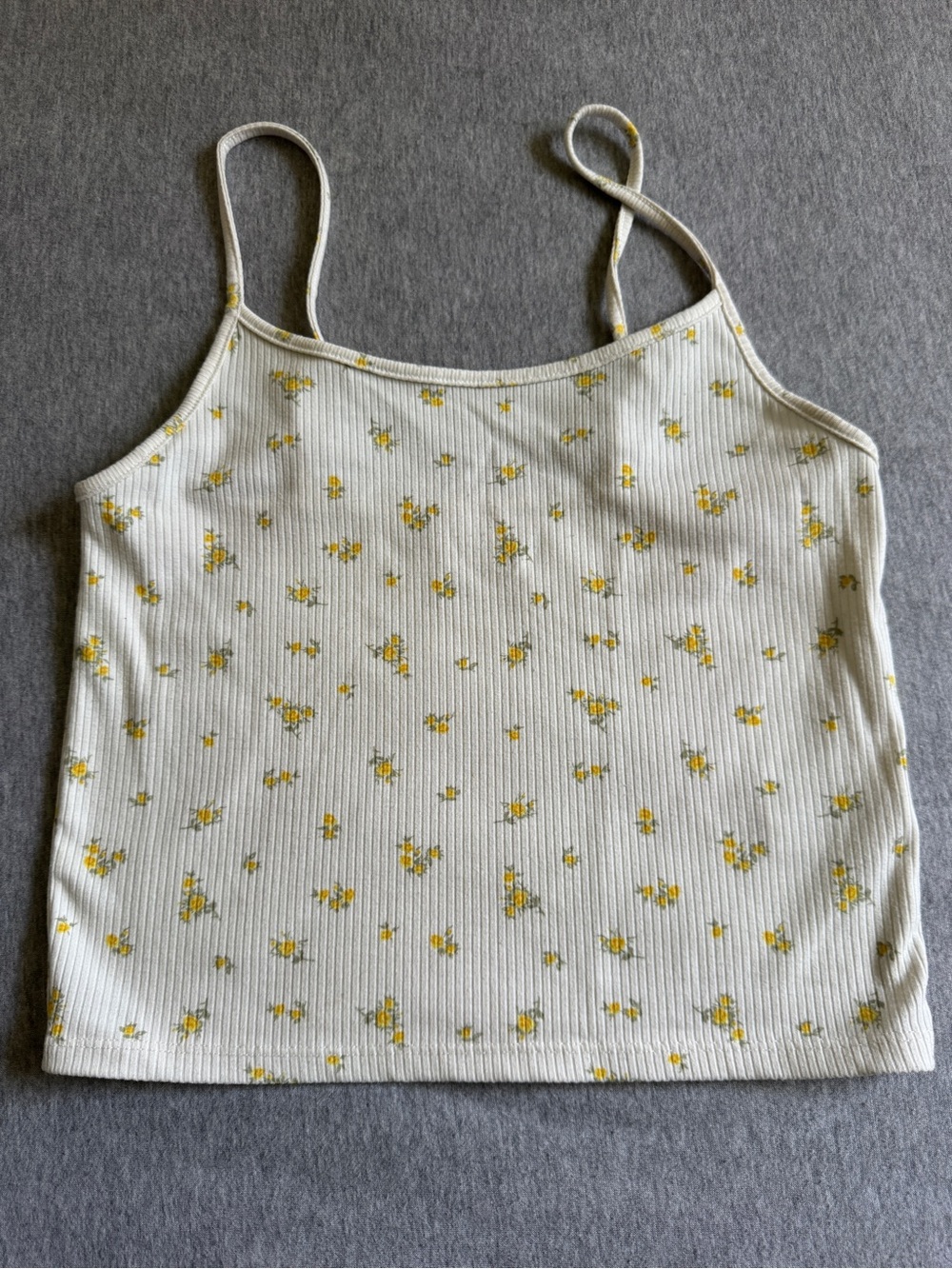 White Floral Ribbed Spaghetti Strap Tank Top